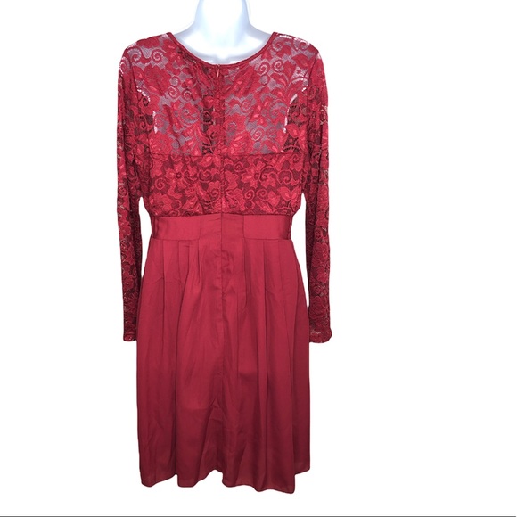 Zanzea Womens Wine Colored Long Sleeve Lace Dress With Chiffon Skirt - Picture 5 of 14